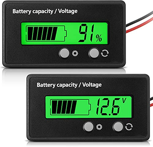 Batteriezähler DC 12 V 24 V 36 V 48 V 60 V 72 V 84 V mit Alarm, Voreinstellung und Schlüssel, Umschaltung, Anzeige für Blei-Säure-Batteriespannung und Batterieanzeige (grün)