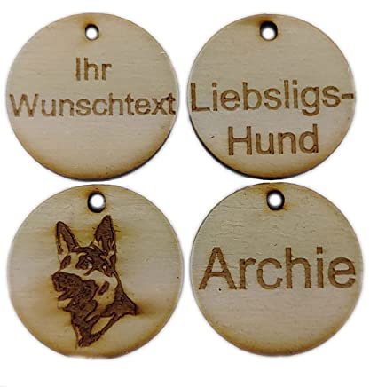 Hundemarke Anhänger für Hunde personalisiert mit Ihrem Wunschtext Gravur aus Holz (Groß)