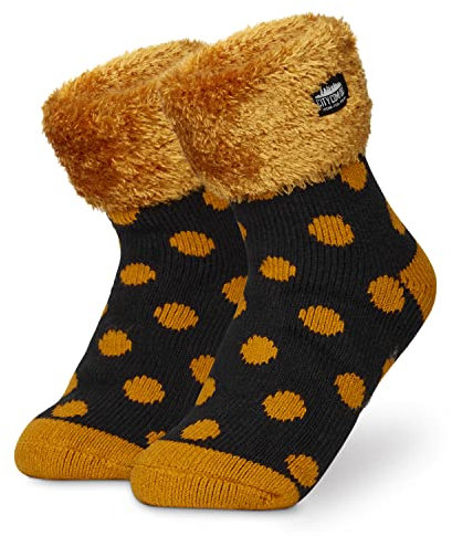 CityComfort Kuschelsocken Damen, Dicke Socken, Rutschfeste Haussocken (Gelbe Punkte)