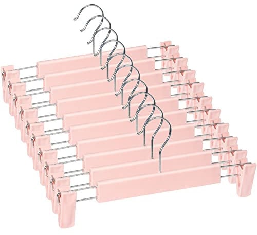 Lamitocs Set di 10 Grucce, con 2 clip antiscivolo e regolabili, girevole a 360 gradi con gancio Grucce per Pantaloni, per Gonne, Calze, Camicie (Rosa)