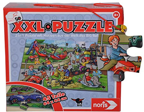 Noris 606032051 Big Bobby Car XXL Puzzle-mit 45 Teilen, 2 Motive-50 Jubiläum-(Gesamtgröße: 64 x 44 cm) -für Kinder ab 3 Jahren