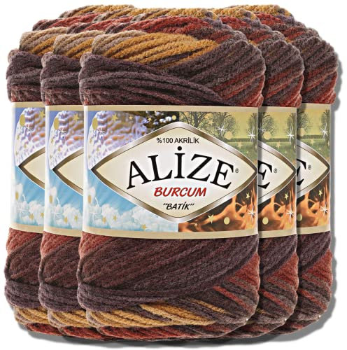 Alize 5x 100g Burcum Batik Türkische Premium Wolle 100% Acryl Handstrickgarne | Strickgarn | Yarn | Garn Babywolle mit Farbverlauf Baby zum Häkeln Stricken Kleidung (3379)