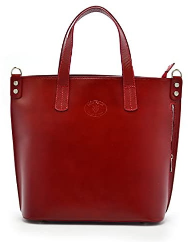 Vera Pelle Sac à Main pour Femme, Sac Cabas en Cuir, Dossier, Elégant, Intemporel, Pratique, avec Poignées et Bandoulière, Format A4, 30 x 30 x 13 cm, Rouge
