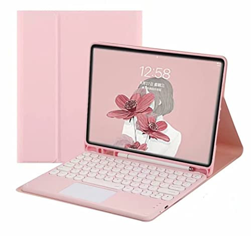 Keyboard Case for iPad 9th/8th/7th Generation with Touchpad and Pencil Holder, Round Keys Magnetically Detachable Trackpad Keyboard for iPad9/iPad8/iPad7/Air3/Pro10.5 (Pink)