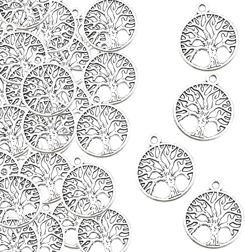 VEGCOO 120 Pz Ciondolo Albero Della Vita, Gioielli Collana Braccialetto Fai-da-Te Bomboniere Albero Della Vita, Accessori per Gioielleria per Battesimo/Comunione/Bomboniere per Matrimonio (A)