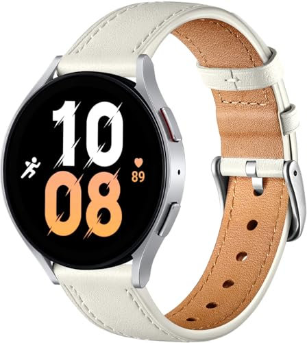 Oielai 20mm Correa Compatible con Amazfit GTS 4/GTS 4 Mini/GTS 3/GTS 2 2e/GTS 2 Mini/GTS, Piel Auténtica Correa Reloj para Amazfit Bip 3 Pro/Bip 3/Bip U Pro/Bip U/Bip S para Hombre Mujer, Marfil