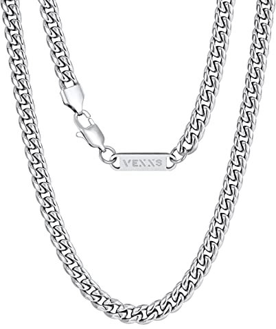 VEXXS 3/4/6mm Herren Panzerkette, 18K Gold beschichtet Cuban Halskette, Miami Kubanische Gliederkette Herren Kette Hip Hop Nickelfrei für Männer (Silbrig-6mm, 51.00)