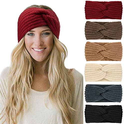 DRESHOW 6 Stück Stirnband Damen Winter Häkeln Stirnbänder Gestrickt Stirnband Kopfband Haarband Elastische Haarreife Ohr Wärmer