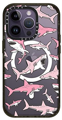 CASETiFY Impact iPhone 14 Pro Hülle [4X Falltest in Militärqualität / 2,5 m Fallschutz/kompatibel mit Magsafe] - Pink Sharks - Glänzendes Schwarz