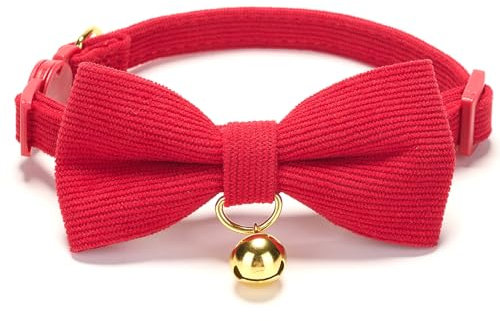 YUDOTE Ultra-weiches Halsband aus natürlichem Baumwollcord für Katzen mit empfindlicher Haut,leichtes Kätzchenhalsband mit Schnellverschluss und Abnehmbarer Schleife,Rot,1er Pack