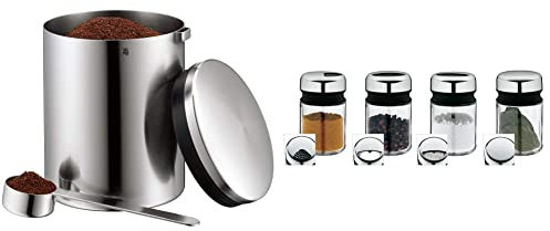 WMF Kaffeedose mit Kaffeelöffel Kult Cromargan Edelstahl rostfrei mattiert 500g & Streuer-Set 4-teilig Depot Cromargan Edelstahl rostfrei