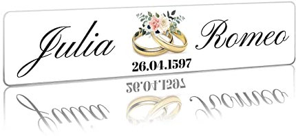 Hochzeitskennzeichen Kennzeichen Aufkleber Hochzeitsauto mit Datum + Namen Brautpaar Wunschname Hochzeit Auto Deko Schild selbst gestalten (01 Goldene Ringe, Kunststoff Kennzeicheneinleger)