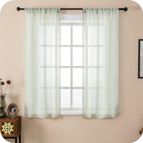 GIRASOLE HOME® Coppia Tende Filtranti in Simil Lino Tenda per Finestra ed Interni 2 Pannelli con Tasca e Passanti Nascosti (Verde Pastello, 70x145cm)