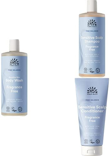 Urtekram Ohne Parfum Bundle, Parfümfrei Shampoo, Conditioner & Duschgel, Sensitiv Haut, Naturlich, Vegan, Bio
