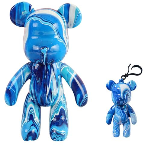 Coniuty DIY Fluid Bear + Bear Keychain Figure Paint Set For Creative Graffiti Art Multicolor Painting (Cyan+White+Blue)