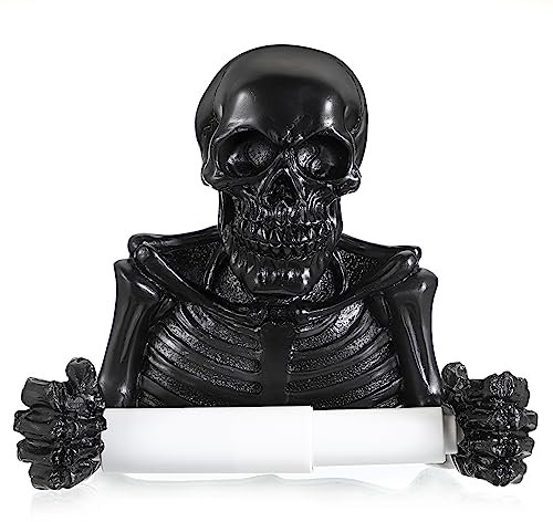 BSTKEY Toilettenpapierhalter aus Kunstharz, Totenkopf-Design, Dekoration, Wandmontage, Toilettenpapierhalter für Badezimmer, Küche (Schwarz)