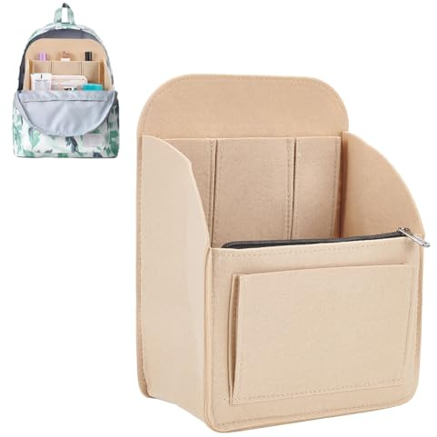 WADORN Filz Rucksack Organizer Einsatz Mit Reißverschluss 19.5x26.5x12 cm | khaki multifunktionale taschen-einsatz;reiserucksack einsatztaschen organizer;umhängetaschen innenform einsatz;for erwachsene