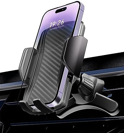 Hoppac Soporte Movil Coche, Sujeta Moviles para Coche Rejilla Ventilación, Gancho de Acero Actualizado y Rotación de 360 Grados y Liberación de un Botón, para Teléfono iPhone MAX Android 4-7 in