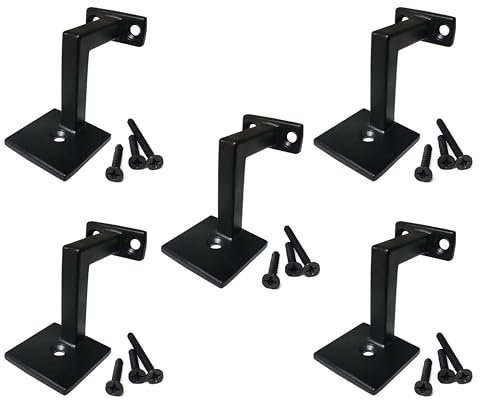 Handlaufhalter eckig für Treppen mit Befestigungsschrauben - 5 Stück - (Satin Schwarz) - DH-B5
