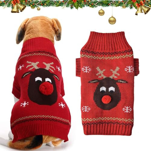 BUKYCAT Hundepullover Weihnachten, Dog Sweater, Winter Warmer Hunde Weihnachtspullover, Kleine Mittelgroße Hunde, Ideal für Welpe,Katze,Hund,Weihnachten(L, C)