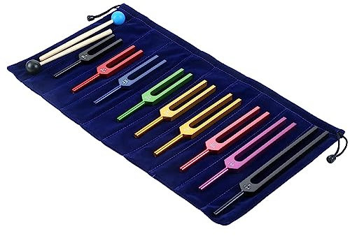 Iegefirm Ensemble de 9 Diapasons Diapasons en Alliage D'Aluminium Multicolore pour la Guérison Du Chakra, la Thérapie par le Son, Garder le Corps, L' et L' en Parfaite Harmonie