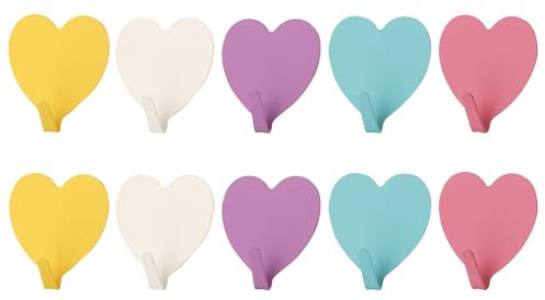 MEMOFYND 10pcs Heart Shaped Hooks, No Punch Self Adhesive Hooks, Love Heart Sticky Hooks, Decorative Hooks, Clothes Hooks On The Back of The Door, Multi-Functional Hooks, Towel Hooks.