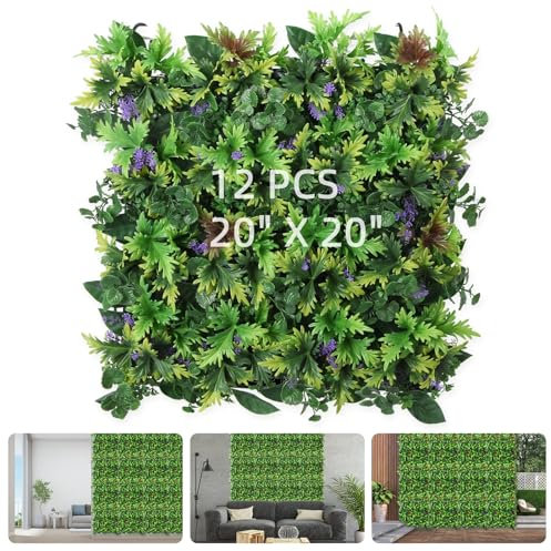 Nolruo Kunstrasen-Wandpaneele, 50,8 x 50,8 cm, für den Außenbereich, Sichtschutzzaun, Abdeckung, grüner Hintergrund, Wandpflanze, Innendekoration, Kunststoff, Kunststräucher, Zaunmatte für Innen- und
