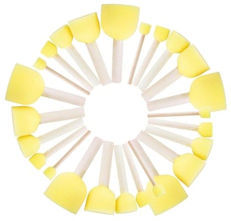 30 pennelli in spugna, manico in legno, set di pennelli rotondi in schiuma, accessori per pittura acrilica, set di pennelli rotondi in schiuma, spugna per pittura, artigianato, ceramica, kit di