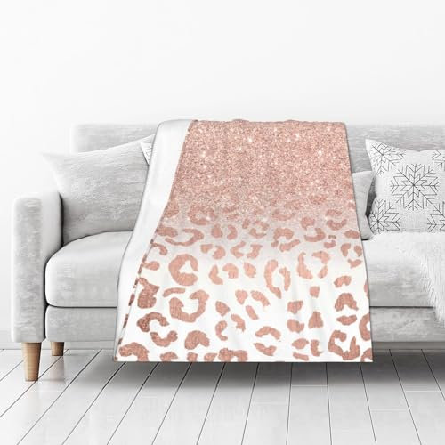 SYLALE Rose Gold Glitter Printed Flannel Blanket Throw 102x127 Cm | Ideal Thick Bed Blanket Or Bed Throw | Perfect For Bed,Living Room,Sofa, Couch