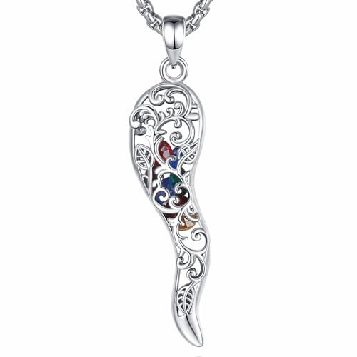 EUDORA Italienisches Horn Kette für Damen Herren Sterling Silber 925, Cornicello Halskette Italienischer Pfeffer Croissant Glücksbringer Anhänger Amulett Schmuck Geschenk für Frauen Männer, 50CM+5CM
