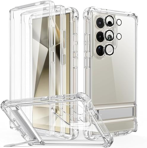 ESR Funda Soporte para Samsung Galaxy S24 Ultra, Armor, Gris Transparente | 3 modos de soporte, con protector de pantalla, con protector de lente, Protección militar contra caídas