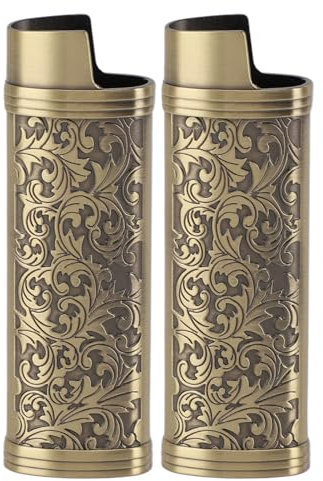 2 Stück Metall-Feuerzeug-Hüllen-Halter, Schutzhülle aus Zinklegierung für Feuerzeuge, Vintage-Blumen-geprägte Halter-Hülle, Geschenkideen (Bronze)