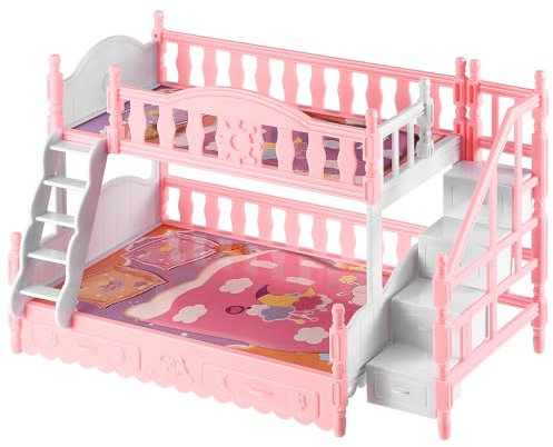 Abaodam Puppenhausbett Etagenbett Für Puppen Puppenbett Puppenhaus Mit Minibett Mini-hausbett Puppenhausdekoration Etagenbett-Ornament Miniatur-etagenbettmodell Plastik Baby Möbel Hochbett