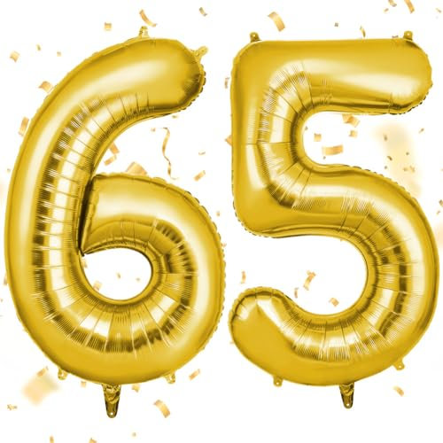 OFFCUP Zahlen Luftballon Gold, Folienballon Zahl 65, 40 Zoll Helium Ballons Geburtstagsdeko Mädchen Junge Kindergeburtstag Party Deko Ballon Zahl Deko zum Geburtstag Silvester Deko Neujahr Deko