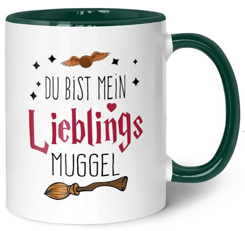 GRAVURZEILE Bedruckte Tasse mit Spruch - Du bist mein Lieblingsmuggel - Kaffeetasse mit Spruch als Geschenk für Fantasy Fans - Zauberhafte Geschenke für Sie & Ihn - Farbe: Grün