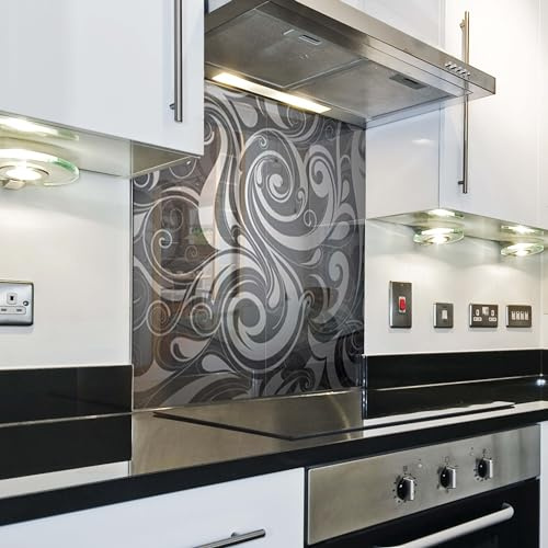 IMJ-Global Pannello Copri Parete Splashback Paraschizzi Paraspruzzi da Cucina | Astrazione Nera | 60x65 cm | in Vetro Temprato