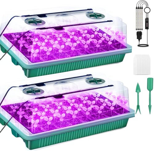 2 Stück Zimmergewächshaus Anzuchtkasten mit Pflanzenlampe, 80 Zellen Gewächshaus Anzucht Set mit Timing-Controller einstellbare Helligkeit für Pflanzenwachstum und Saatgutkeimung