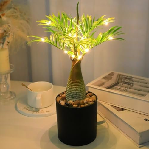 LED Tischlampe Kreativ Dekorativ Künstliche Pflanzen Bonsai Leuchtend Niedliches Nachtlicht für Schlafzimmer Büro Wohnzimmer, USB Nachttischlampen für Freunde, Familie, Geschenke (Palme)