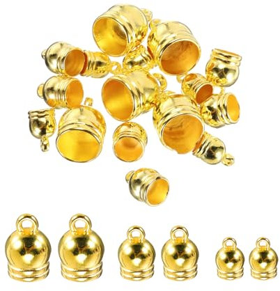 sourcing map 150Pcs Cord End Caps, Barrel Beads Kumihimo End Caps Plastic for Leather Ribbon Clamp Clasp Jewelry Making Necklace Cord DIY Craft (Gold)