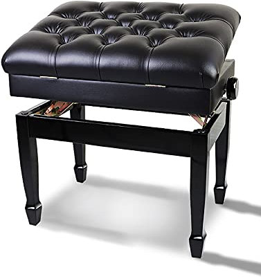RWRAPS Künstler-Klavierbank aus Leder, Solo-Klavierhocker mit Staufach und gepolstertem Kissen, 60 x 40 x 50–60 cm (schwarz)