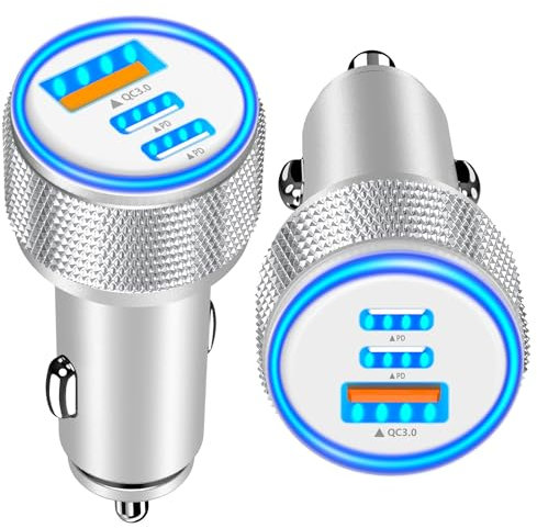 USB C Car Charger, 2Pack BAOYUANDA 67W 3-Port USB-C & USB-A Fast Car Charger Cigarette Lighter Fast Charging for iPhone 16/15/14/13/12/11/Pro Max, iPad Pro, Galaxy S24/S23/S22, Google Pixel, Android
