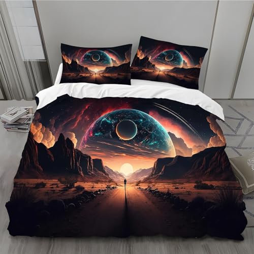 BSYYZQC Bettwäsche 240x220 Universum Bettwäsche-Sets Berge Und Felder Bettbezug Weiche Atmungsaktiv Mikrofaser mit Reißverschluss und 2 Kissenbezüge 80x80 für Erwachsene Geeignet