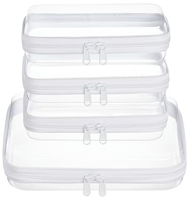 WELPIRT 4 pcs Clear Zipper Pouches,Hard Shell Zipper Case, Toiletry Bag for Travel, CLear Diaper Bag, Toiletry Pouch, Travel Organizer, Cosmetic Bag,Toy Storage Bins (M+3S)