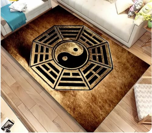 PASPRT Chinesischer Tai Chi Bagua Yin Yang Bereich Teppich, Teppich Teppich Für Zuhause Wohnzimmer Schlafzimmer Sofa Fußmatte Dekor, rutschfeste Bodenmatte 200X300Cm