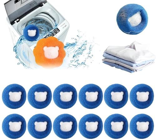 Floating Hair Filtering Mesh Remover, 2025 Upgraded Laundry Pet Hair Catcher Pet Lint Remover, Reusable Washing Machine Hair Filter Cleaning, Mesh Bag Pet Dog Cat Hair Remover (Blue) 12pcs