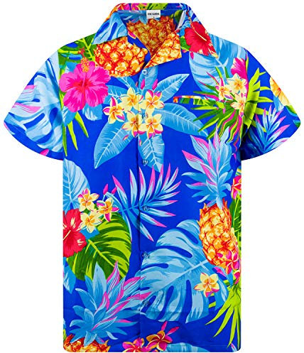 King Kameha Funky-Hawaii-Hemd, Herren, Kurzarm, Pineapple, Blau, 8XL