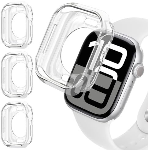3 Piezas Suave TPU Protector Funda para Apple Watch 10 46mm 40mm 44mm 45mm 42mm 41mm iWatch Case,HD Transparente Fundas Protectora Hueca Funda para Apple Watch SE/2nd Case iWatch 10 9 8 7 6 5 4