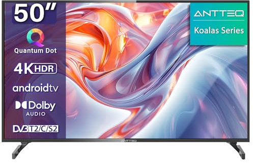 Antteq Koalas Series Q50 50 Smart TV 4K HDR QLED Android TV 127 cm (DVB-T/T2/C) con App Store (10.000+ app), Bluetooth 5.0, Assistente, Wi-Fi 2.4 GHz/5 GHz