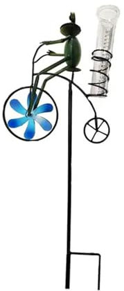 Pluviomètre de grenouille - Pluviomètre en extérieur, Compteur de mesure de pluie de jardin | Grenouille drôle conduisant un cycle Pluviomètre vintage, Station météo pour