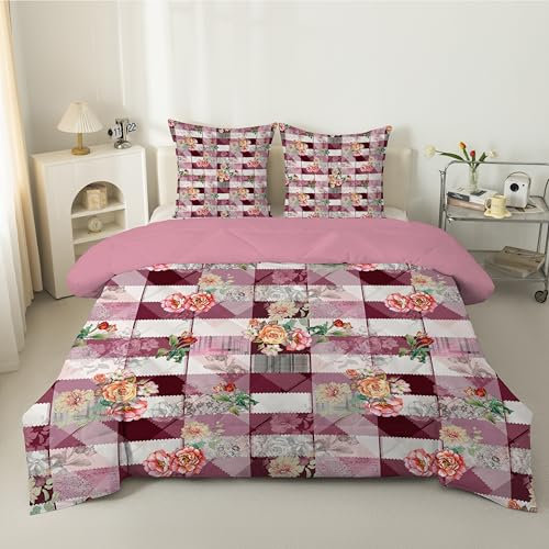 Abstraktes Blumenmuster Bettdecke 135x200 4 Jahreszeiten, Wende Steppdecke 135x200, Warme Ganzjahresdecke Vintage-Patchwork Bettdecke ohne Bezug Waschbar Schlafdecke mit 2 Kissenbezug 80x80cm